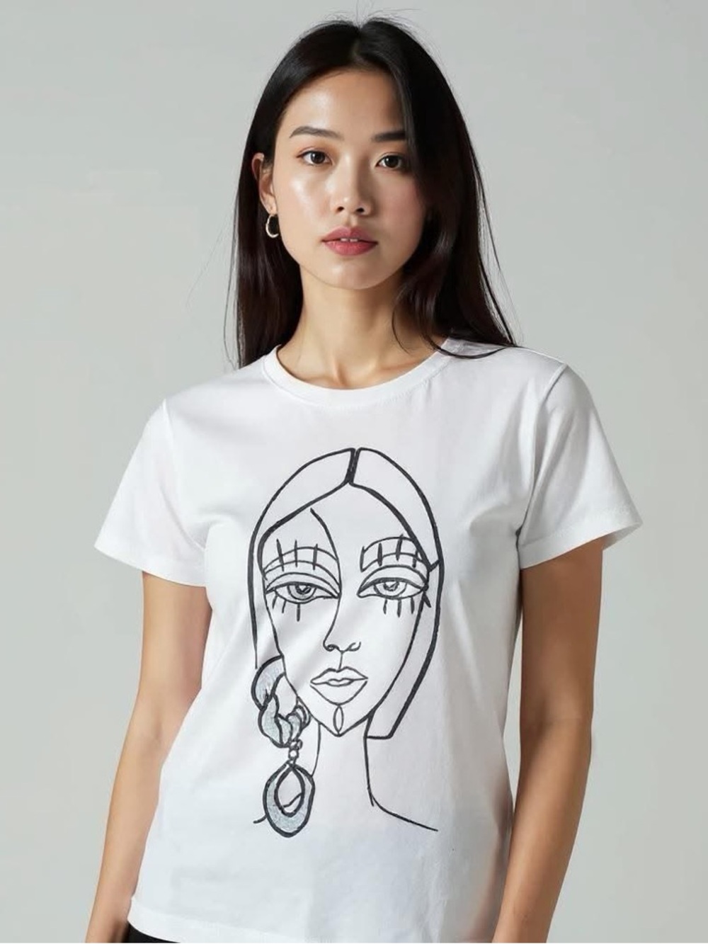 Zara White Tee with Black Outline Graphic